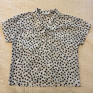 Adolfo Black and Cream Geometric Button Down Shirt